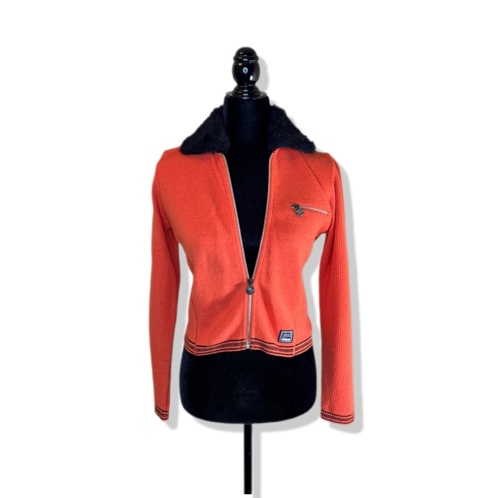 Vintage Versace Zip Cardigan Jacket with Faux Fur Collar – Rare Find